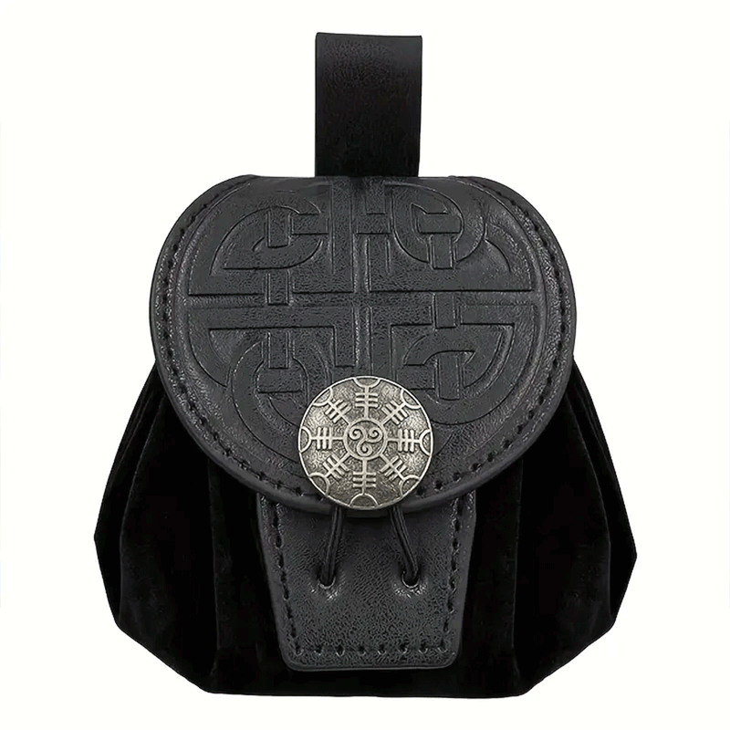 Dark Rune - 2-in-1 Drawstring Large Faux Leather Dice Bag & Dice Tray