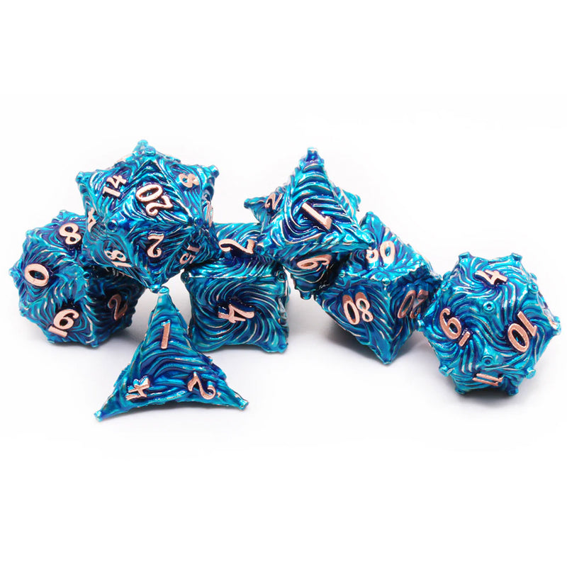 Blue Vortex - 7 Piece Metal Polyhedral Dice Set & Dice Case