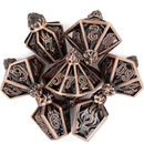 Copper Flame - 7 Piece Hollow Metal Polyhedral Dice Set & Dice Case