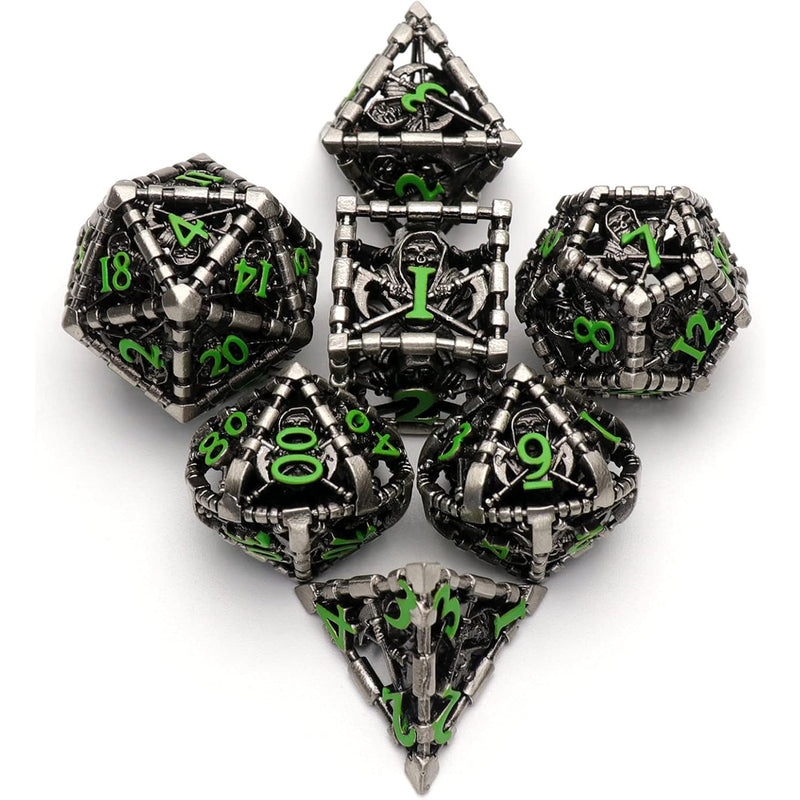 Shinigami - 7 Piece Hollow Metal Polyhedral Dice Set & Dice Case
