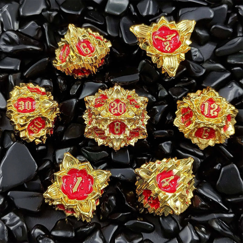 Lions Heart - 7 Piece Metal Polyhedral Dice Set  & Dice Case