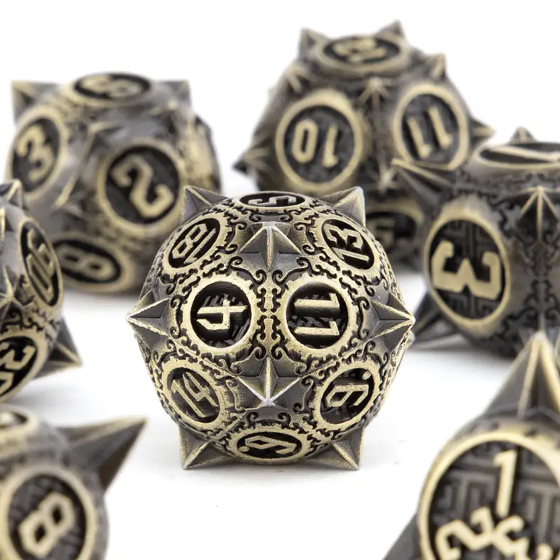 Elven Room Clearer - 7 Piece Metal Polyhedral Dice Set & Dice Case