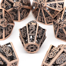 Copper Flame - 7 Piece Hollow Metal Polyhedral Dice Set & Dice Case