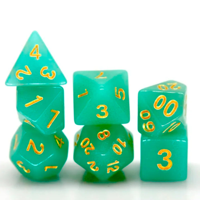Aqua  - 7 Piece Polyhedral Dice Set + Dice Bag