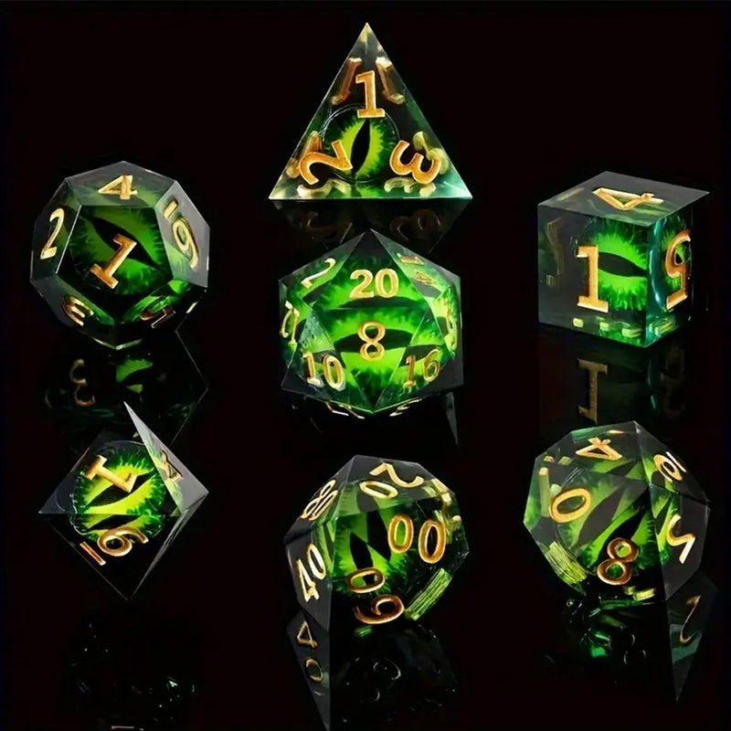 Emerald Dragon - Handcrafted Sharp Edge Dice Set