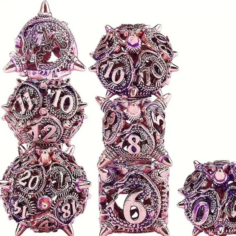 Daemon Ball - 7 Piece Hollow Metal Polyhedral Dice Set & Dice Case