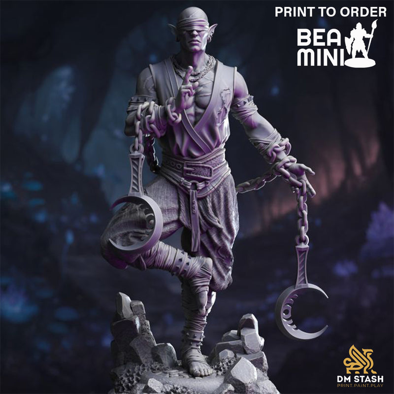 Uxas the Reborn - Drow Monk | BeaMini Print to Order Miniatures
