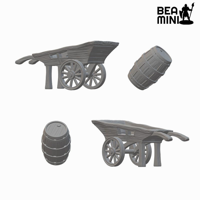 Hand Carts & Barrels | BeaMini Unpainted RPG Miniatures