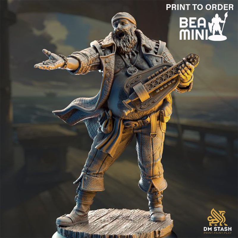 Hurdy Gurdy Pirate Bard - Bossman Bill | BeaMini Print to Order Miniatures