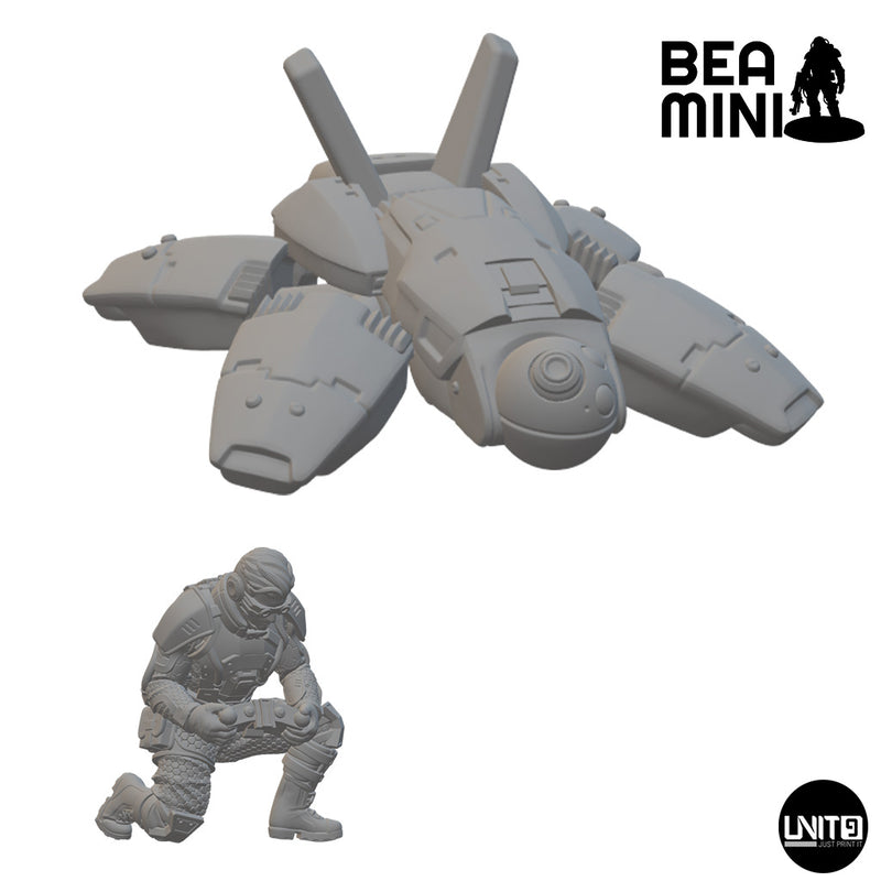 Grid Hunter Drone & Operator | BeaMini Unpainted Sci-fi Miniatures