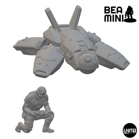 Grid Hunter Drone & Operator | BeaMini Unpainted Sci-fi Miniatures