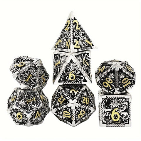 Ceremorphosis - 7 Piece Hollow Metal Polyhedral Dice Set & Dice Case