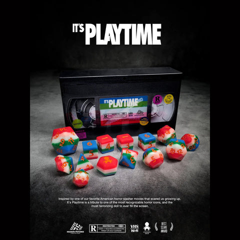 'It's Playtime' -  14pc Horror Themed Dice Set by Kraken Dice
