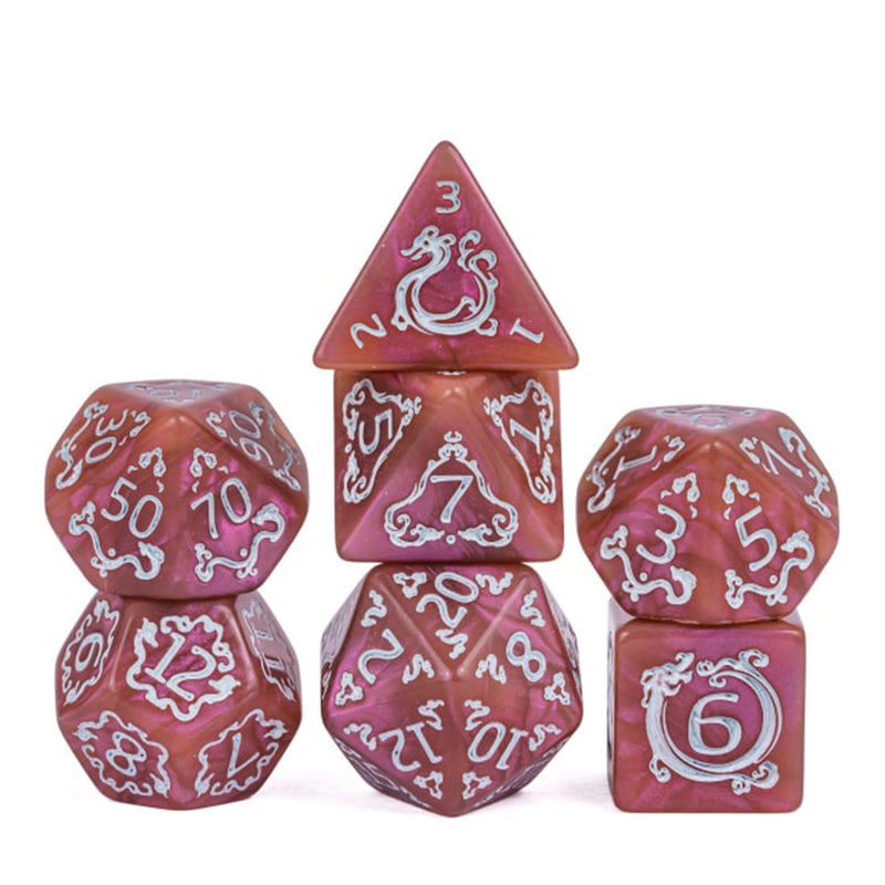 Dragons Approach - 7 Piece Polyhedral Dice Set + Dice Bag
