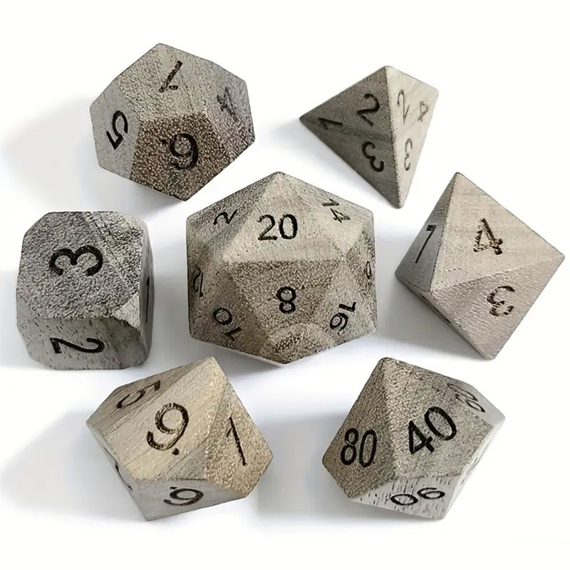 Walnut - 7 Piece Wooden Polyhedral Dice Set + Dice Case