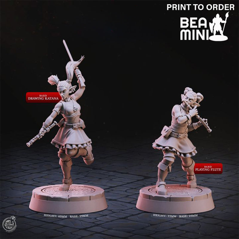 Elven Female Bard | BeaMini Print to Order Miniatures