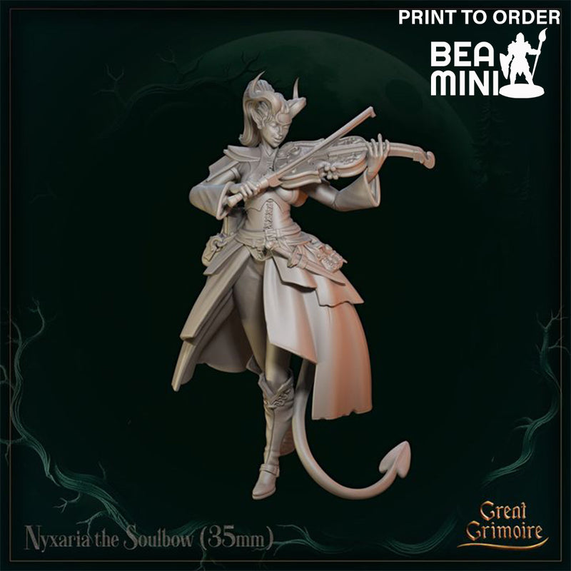 Nyxaria the Soulbow - Tiefling Bard | BeaMini Print to Order Miniatures
