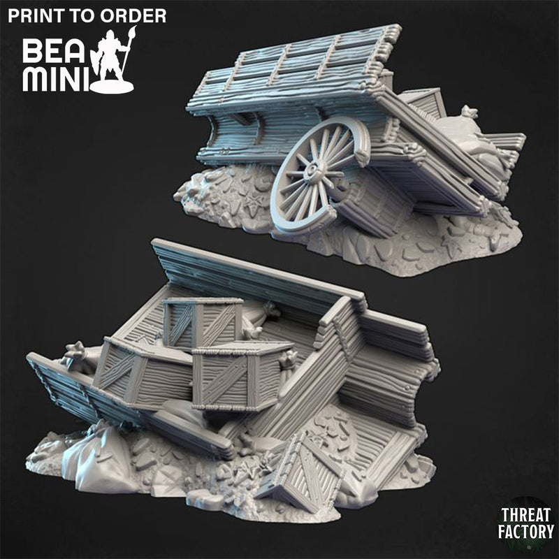Broken Wagon Terrain | BeaMini Print to Order Miniatures