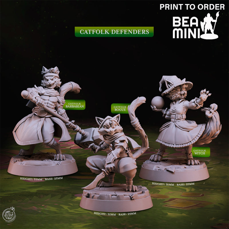 Catfolk Defenders | BeaMini Print to Order Miniatures