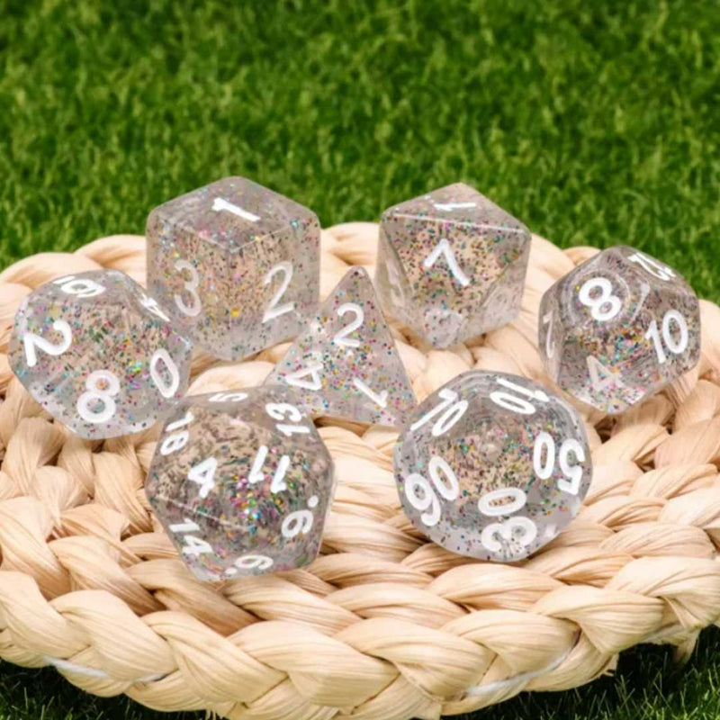 Celebration - 7 Piece Polyhedral Dice Set + Dice Bag - Bea DnD Games
