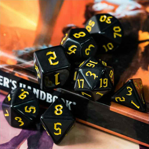 Dwarven Runes - 7 Piece Runic Polyhedral Dice Set + Dice Bag - Bea DnD Games