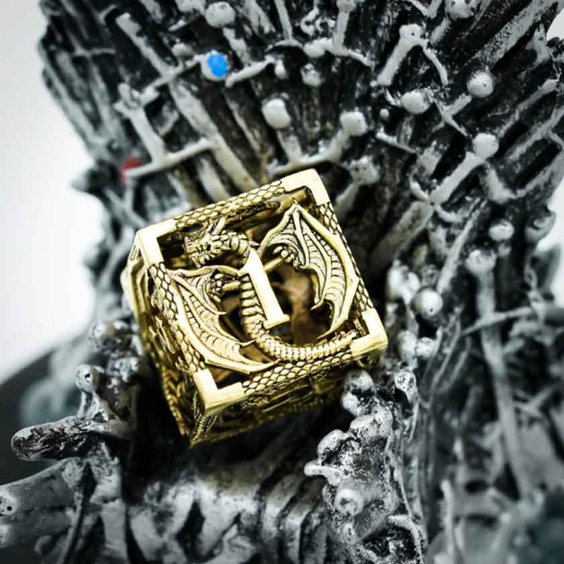 Gold Dragon 7 Piece Hollow Metal Polyhedral Dice Set & Dice Case - Bea DnD Games