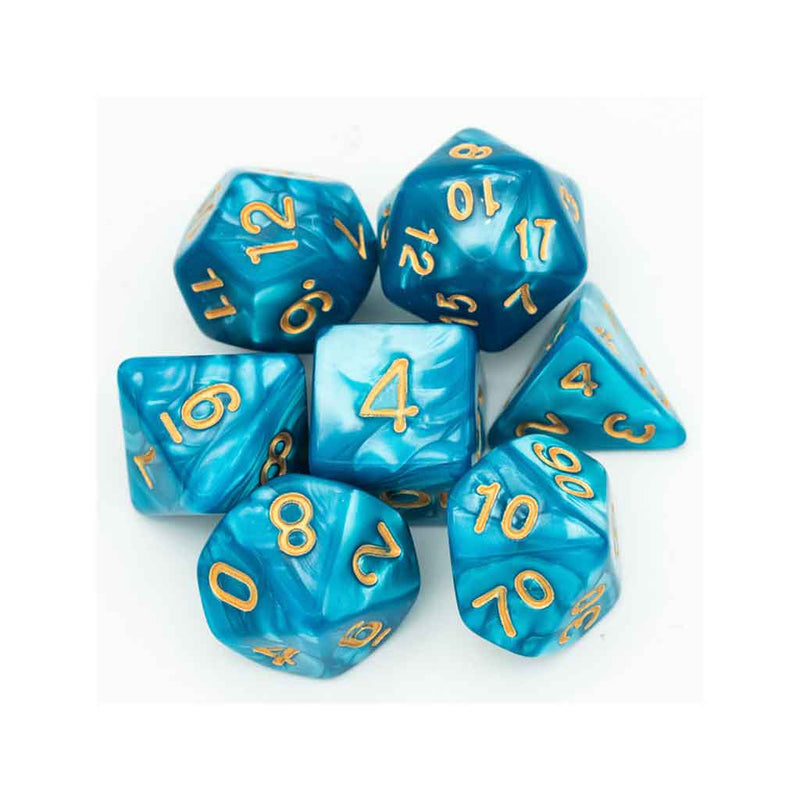 Poseidon's Curse - 7 Piece Polyhedral Dice Set + Dice Bag - Bea DnD Games