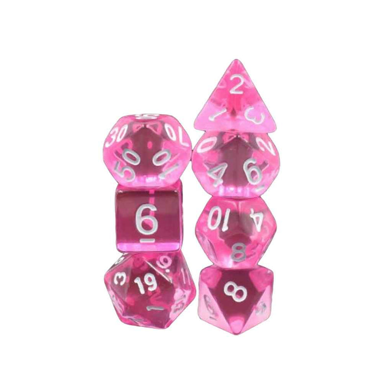 Pretty in Pink - 7 Piece Polyhedral Dice Set + Dice Bag - Bea DnD Games